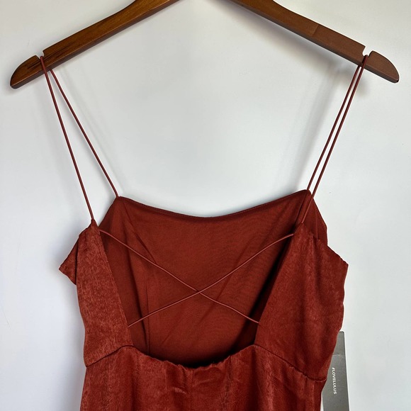 Lulus Marabel Rust Orange Satin Slit Backless Cami Midi Dress XS - Picture 8 of 15